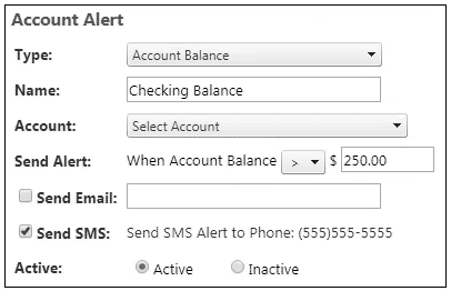 Text Banking Alert Screen
